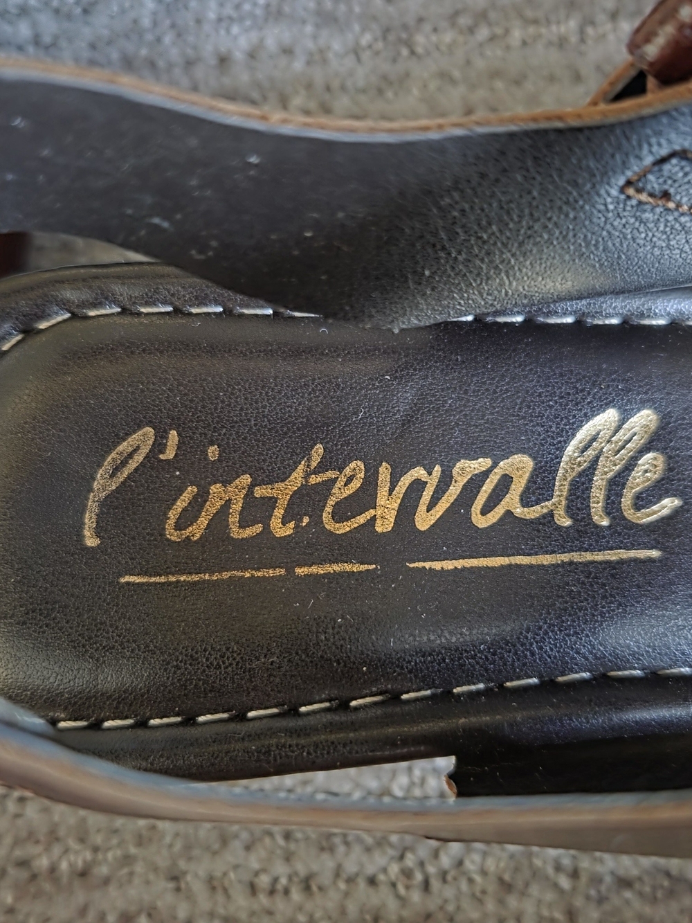 L'INTERVALLE Dark Brown Leather Platform Sandals with Gold Accents - Picture 5 of 5